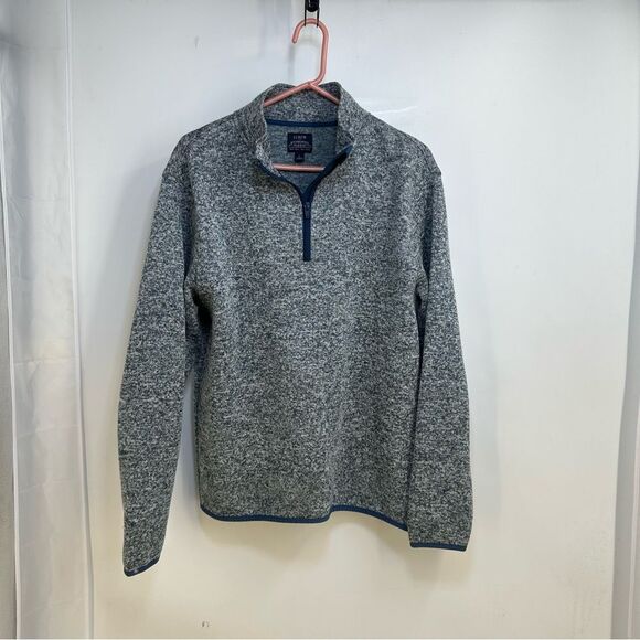 J Crew Authentic Fleece  Size L Gray/Blue Marled 1/4 Zip Pullover Sweater - Picture 1 of 10